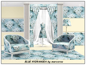 Sims 3 — Blue Hydrangea_marcorse by marcorse — Fabric pattern: heads of palest blue hydrangea on soft blue