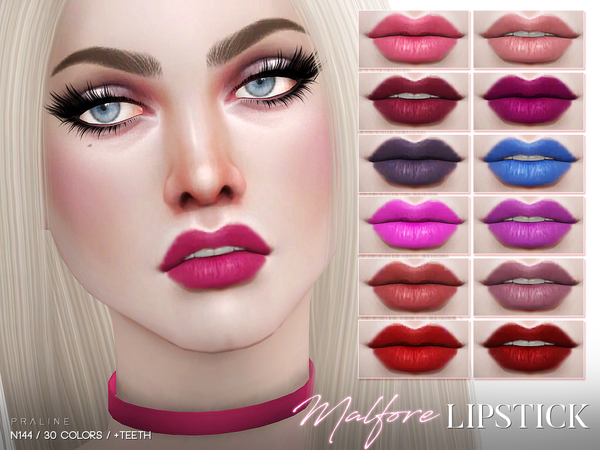 Sims 4 — Malfore Lipstick N144 by Pralinesims — Lips in 30 colors, with and without teeth.