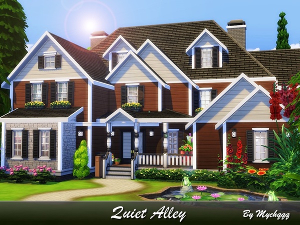 Sims 4 — Quiet Alley by MychQQQ — Traditional american suburban house built on 40x30 lot in Willow Creek. Lot: 40x30