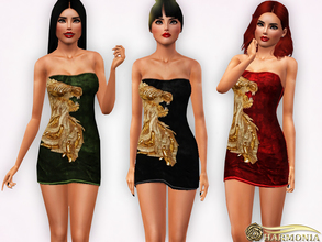 Sims 3 — Strapless Embellished Velvet Mini Dress by Harmonia — 5 color recolorable Please do not use my textures. Please