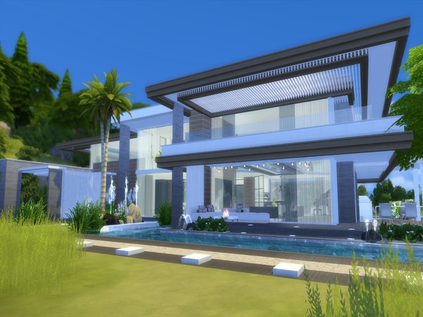 Sims 4 — Aurelia by Suzz86 — Modern Home featuring kitchen with breakfast bar,dining area,and livingroom. 2 bedroom, 1