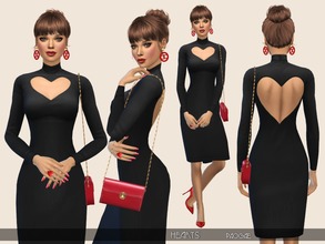 Sims 4 — Hearts by Paogae — Simple and elegant black dress with long sleeves, heart-shaped opening on the neckline and on