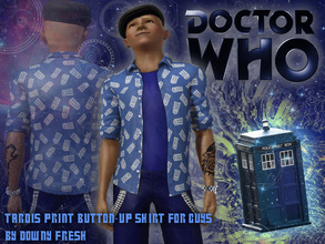 Sims 3 — Doctor Who Tardis Patterned Button-up Shirt for Guys by Downy Fresh — Using one of my first real patterns, this