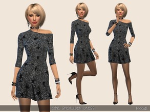 Sims 4 — OneShoulder Dress by Paogae — Nice and funny mini dress, really shiny, with small stars and one naked shoulder,