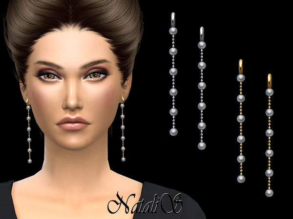 Sims 4 — NataliS_Long Pearl-Chain Drop Earrings by Natalis — Long Pearl-Chain Drop Earrings. FT-FA-YA 2 colors.