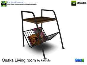 Sims 4 — kardofe_Osaka Living room_Magazine rack by kardofe — Magazine rack with table, in wood and metal, of industrial