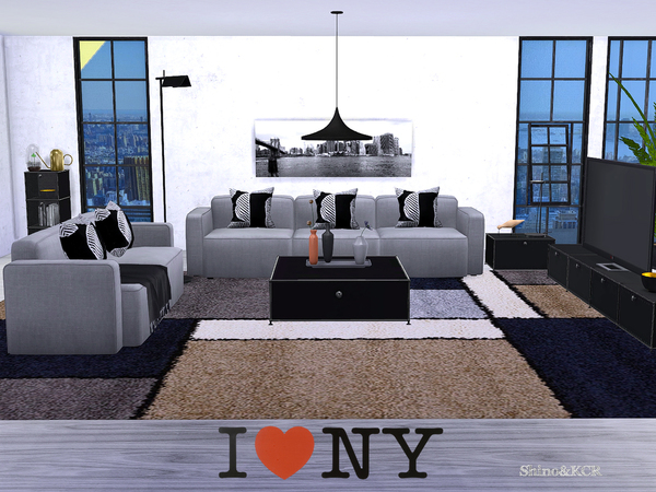 Sims 4 — Living New York by ShinoKCR — Modern Loft Furniture Scandinavian Style Sofa left, right, middle, Pouffe can be