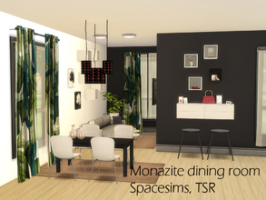Sims 4 — Monazite dining room by spacesims — This is a mid-sized contemporary dining room with black and white hues. The
