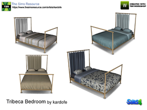 Sims 4 — kardofe_Tribeca Bedroom_Bed by kardofe — Wooden bed, the headboard is formed by three wooden posts where you can