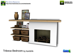 Sims 4 — kardofe_Tribeca Bedroom_Fireplace by kardofe — Fireplace with wooden shelves and decorative objects