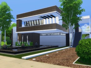 Sims 4 — Carlee by Suzz86 — Modern Home featuring kitchen with breakfast bar,dining area,and livingroom with fireplace. 3