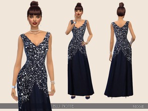 Sims 4 — BluNotte by Paogae — Elegant evening dress, dark blue, sleeveless, v-neck, with glittering top. Categories: