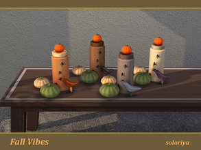 Sims 4 — Fall Vibes Decorative Composition v2 by soloriya — Decorative composition with a jar, pumpkins and a bird. Part
