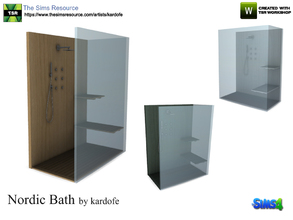 Sims 4 — kardofe_Nordic Bath_Shower by kardofe — Natural wood shower cabin with glass partition, available in three color