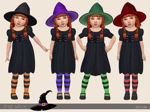 Sims 4 — Little Witch by Paogae — Cute witch dress for our little girls, with striped leggings, in four colors.