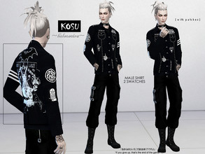 Sims 4 — KOSU - Male - Shirt by Helsoseira — This gothic industrial shirt comes in 2 swatches, full patches and without