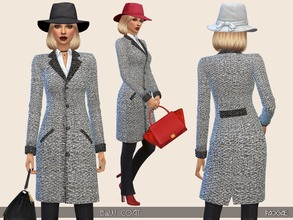 Sims 4 — B&W Coat by Paogae — Outfit consisting of black trousers, white blouse and black and white coat. Collar,