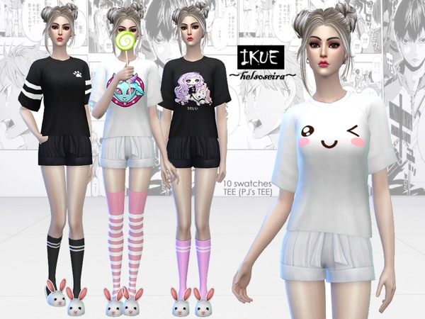 Sims 4 — IKUE - PJs TEE - Mesh Needed by Helsoseira — Kawaii and deadly PJs TEE, there are 10 swatches, available from