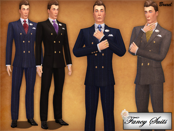 Sims 4 — Bruxel - Fancy Suits by Bruxel — A dressy formal outfit in a variety of fabrics and ties, white flower on the