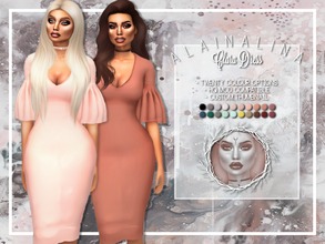 Sims 4 — Clara Dress by alainalina — Midi dress with frilled sleeves Original mesh Twenty colour options HQ mod