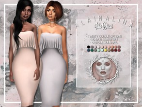 Sims 4 — Isla Dress by alainalina — Bodycon midi dress with frill detail Original mesh Twenty colour options HQ mod