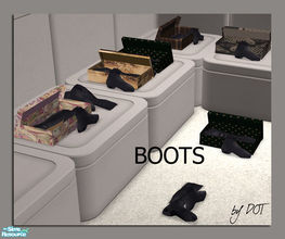 Sims 2 — Boots by DOT — Boots Half Boxed and On The Floor. 2 Meshes plus recolors. Sims2 by DOT of The Sims Resource.