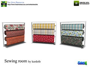 Sims 4 — kardofe_Sewing room_Fabric by kardofe — Metal frame with three rolls of fabric in three different options