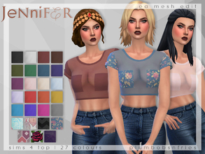 Sims 4 — PnF | Jennifer by Plumbobs_n_Fries — Mesh Edit Crop Sheer Top Females - Teen to Elder 27 Colours | 20 Solid / 7