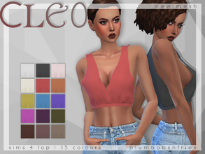 Sims 4 — PnF | Cleo by Plumbobs_n_Fries — New Mesh Crop Top with Low V Cut Female - Teen to Elder 15 Colours