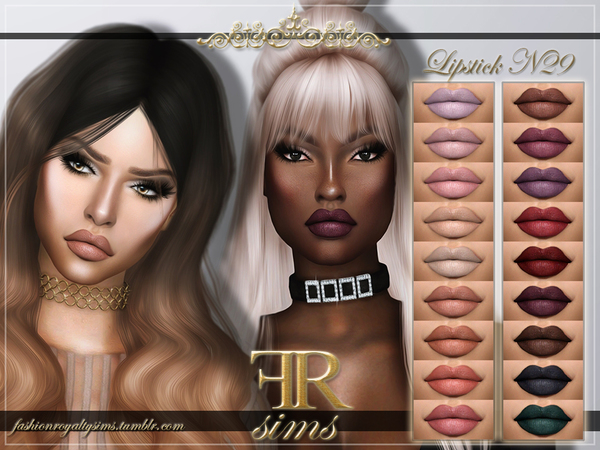 Sims 4 — Lipstick N29 by FashionRoyaltySims — Standalone Custom thumbnail 18 colors HQ texture Compatible with HQ Mod