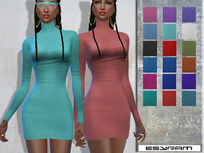 Sims 4 — Cowl Neck Jumper Dress by EsyraM — Roll neck Dress ~21 colors ~CAS thumbnail