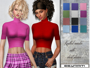 Sims 4 — Knitted sweater with short sleeves by EsyraM — Pretty woolen top with short sleeve ~15 colors ~CAS thumbnail