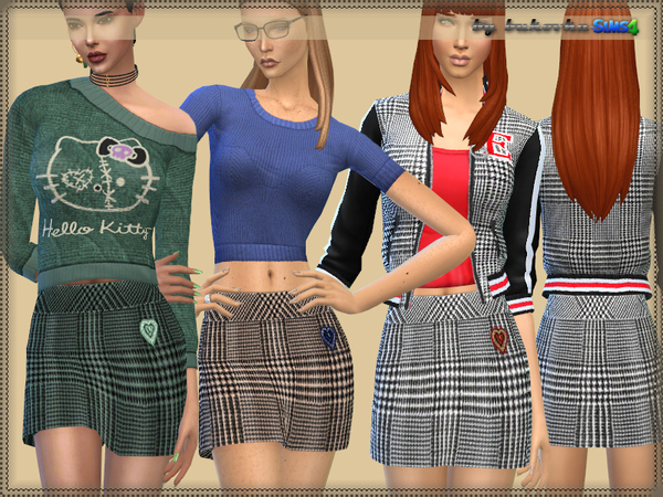 Sims 4 — Skirt Plaid by bukovka — Skirt for women from teenager to adulthood. It is installed autonomously, 3 variants