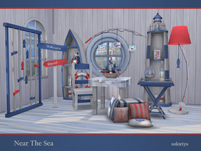 Sims 4 — Near The Sea by soloriya — Coastal set with 17 objects and in two color palettes. Each object has 2-5 color