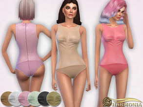 Sims 4 — Vegan Leather Bodysuit by Harmonia — softest stretch vegan leather and featuring a sleeveless design and ruched