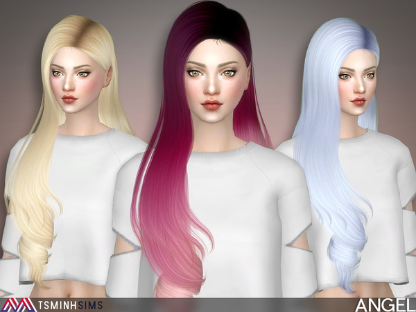 Sims 4 — Angel ( Hair 49 ) by TsminhSims — - New meshes - 27 colors : 19 solids + 9 ombres - HQ texture - Custom shadow