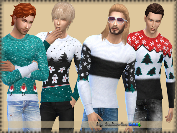 Sims 4 — Christmas Sweater by bukovka — The sweater is for men of all ages. It is installed autonomously, 4 variants of