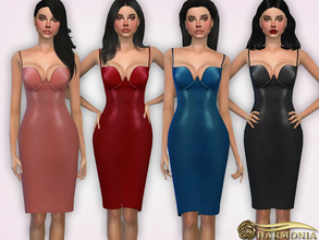 Sims 4 — Faux-Leather Bustier Midi Dress by Harmonia — 7 color Please do not use my textures. Please do not re-upload.