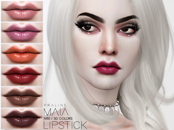 Sims 4 — Maia Lipstick N151 by Pralinesims — Creamy, glossy lipstick in 30 colors.