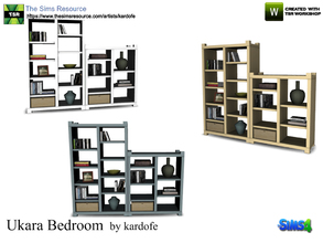 Sims 4 — kardofe_Ukara Bedroom_Bookshelf by kardofe — Library of two bodies, with books and decorative objects, in three