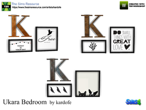 Sims 4 — kardofe_Ukara Bedroom_Pictures by kardofe — Set of two frames and a large letter, in three color options 