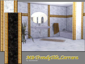 Sims 4 — MB-TrendyTile_Carrara by matomibotaki — MB-TrendyTile_Carrara, elegant marble tile walls with golden borders,