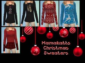 Sims 4 — Mamakatt's Christmas Sweaters by wytewynter — 5 Fun and festive sweaters for your sim to wear for the holidays.