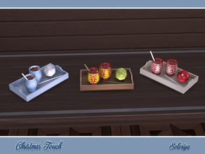Sims 4 — Christmas Touch. Latte by soloriya — Two cups of latte and Christmas decorative accessory on a tray. Part of