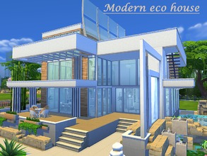 Sims 4 — Modern eco house by Sims_House — Modern three-storey house. 1st floor - dining room, kitchen, hallway in one