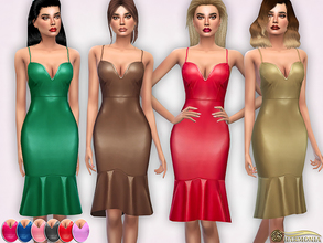 Sims 4 — Plunge PU Frill Hem Midi Dress by Harmonia — 10 color Mesh By Harmonia Finish off the look with some strappy