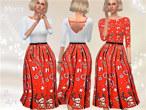 Sims 4 — Winter CollectZ. 11 by Zuckerschnute20 — A long-sleeved dress with funny print for the holidays :D Merry