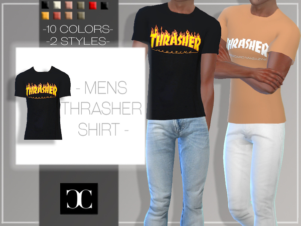Sims 4 — Mens Thrasher Shirts by cosimetics — Mens only, 10 colors, 2 styles.