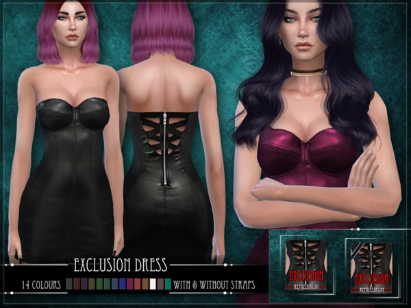 Sims 4 — Exclusion Dress - Set by RemusSirion — Exclusion Dress for female sims (Sims4) - Set (with and without straps)