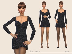 Sims 4 — SimplyBlack by Paogae — Simple minidress, black, with small rhinestones, perfect for disco, parties and new